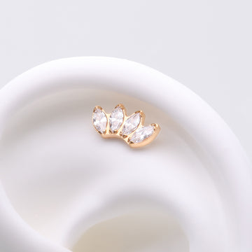 Detail View 1 of Implant Grade Titanium OneFit Threadless Golden Brilliant Marquise Sparkle Fan Top Part-Clear Gem